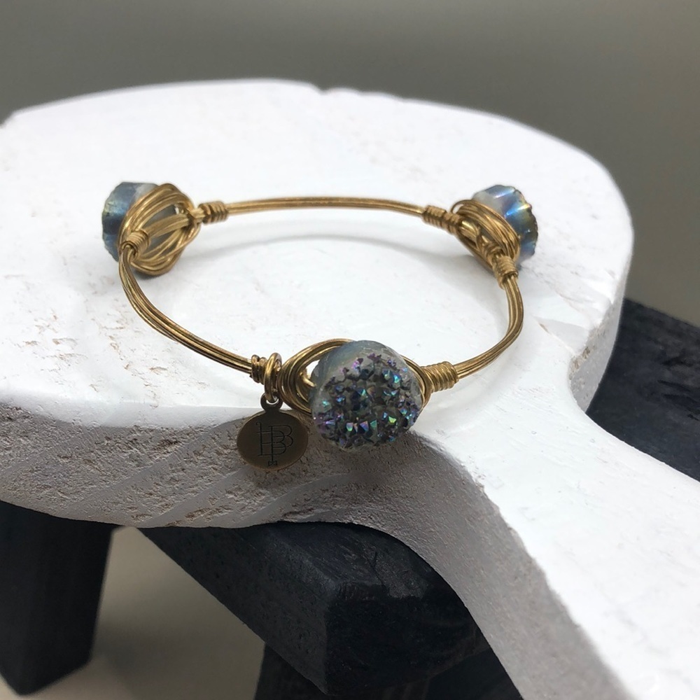 Bourbon and Bowties Rainbow Druzy Bangle Bracelet Boho Layering Stackable.
